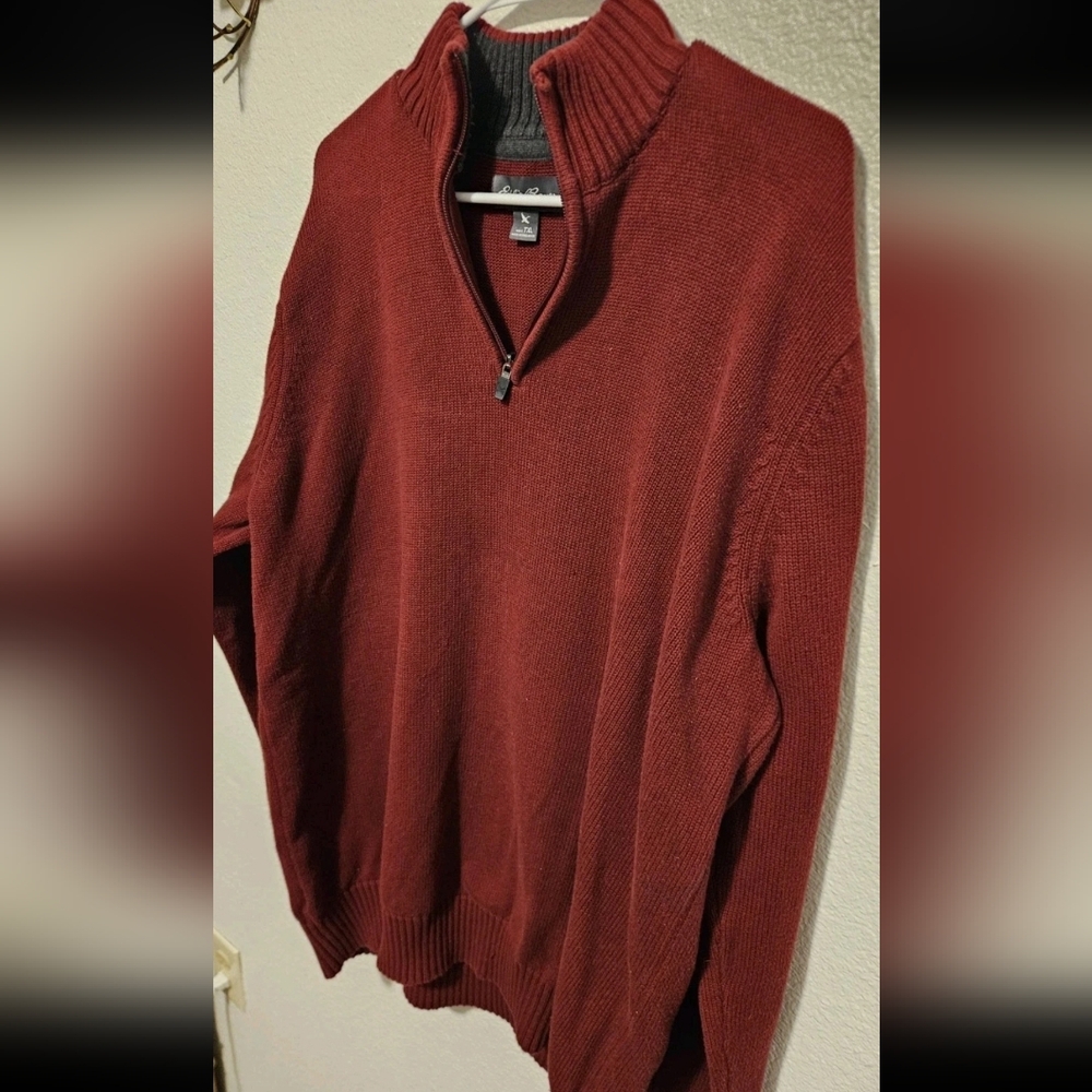 Vintage Eddie Bauer 1/4 Zip Sweater Men's XL Tall Burgundy 100% Cotton Ribbed